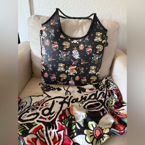 ED HARDY iconic Tattoos Tote W Scarf Set SHOULDER BAG